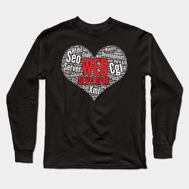 Web developer Heart Shape Word Cloud Design graphic Long Sleeve T-Shirt by theodoros20